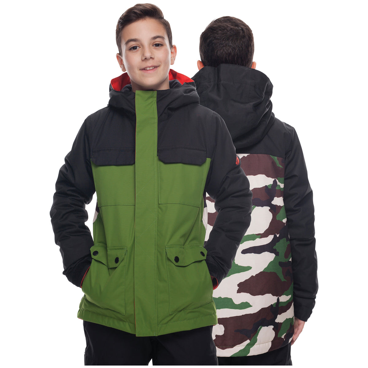 686 Flash Jacket - Boys' Camp Green Camo Colorblock