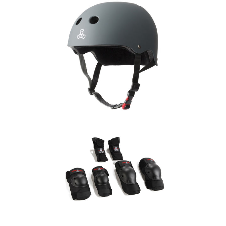 Triple 8 The Certified Sweatsaver Skateboard Helmet + Triple 8 Saver Series High Impact Adult Skateboard Pad Set