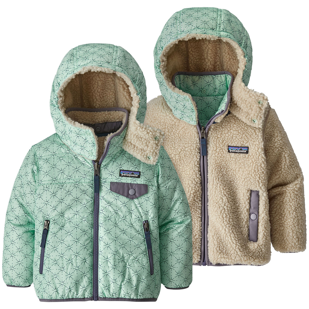 Patagonia Reversible Tribbles Hoodie - Toddler Girls' Solar Pow: Lite Distilled Green