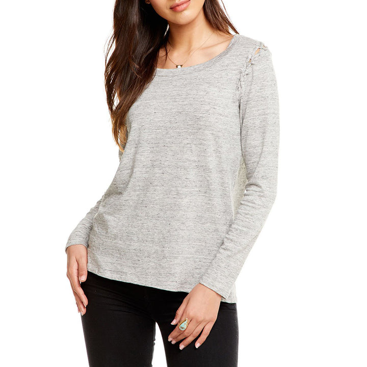 Chaser Linen Jersey Lace-Up Shirt - Women's Heather Grey