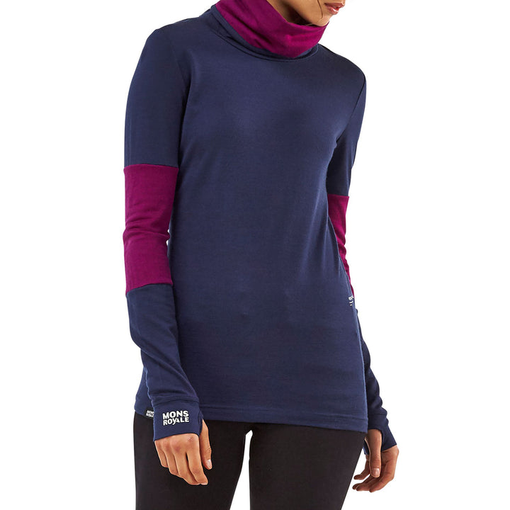 MONS ROYALE Cornice Rollover Long-Sleeve Top - Women's Navy/Pinot