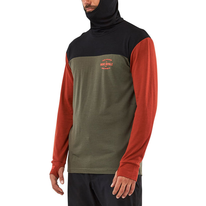 MONS ROYALE Yotei Powder Hood Long-Sleeve Top Olive/Clay/Black
