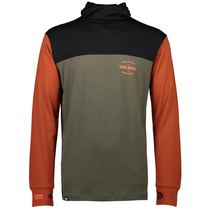 MONS ROYALE Yotei Powder Hood Long-Sleeve Top Olive/Clay/Black