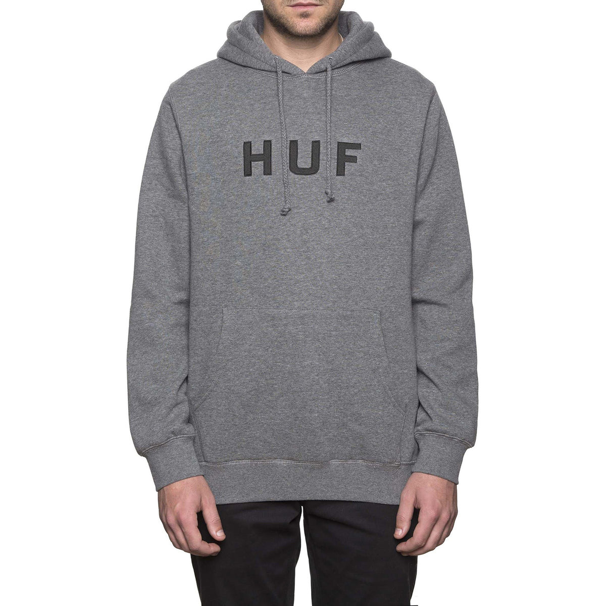 HUF Essentials OG Logo Pullover Hoodie Heather Grey