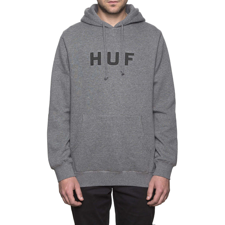 HUF Essentials OG Logo Pullover Hoodie Heather Grey