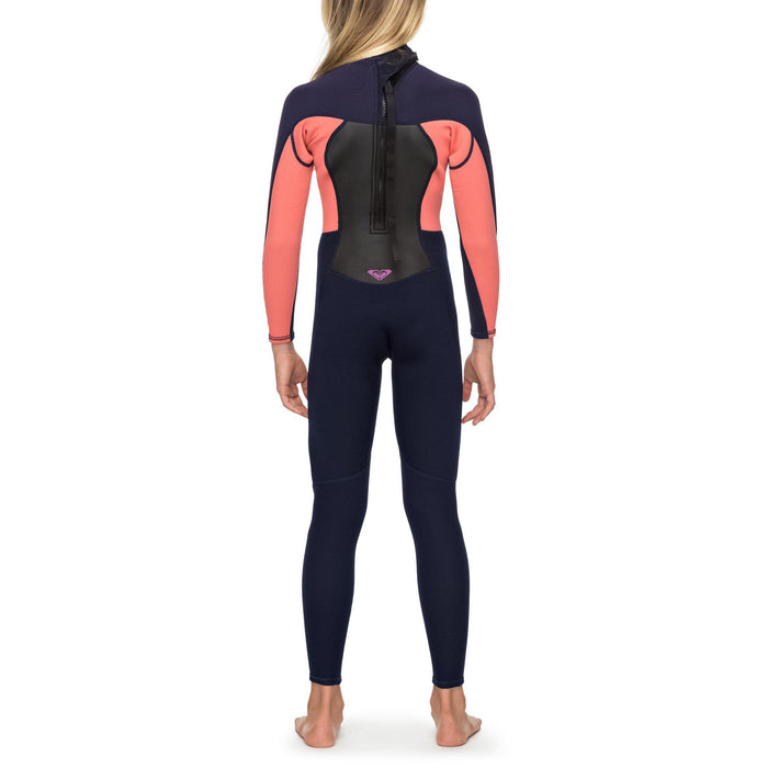 Roxy 3/2 Prologue Back Zip Wetsuit - Girls' Blue Ribbon/Coral Flame