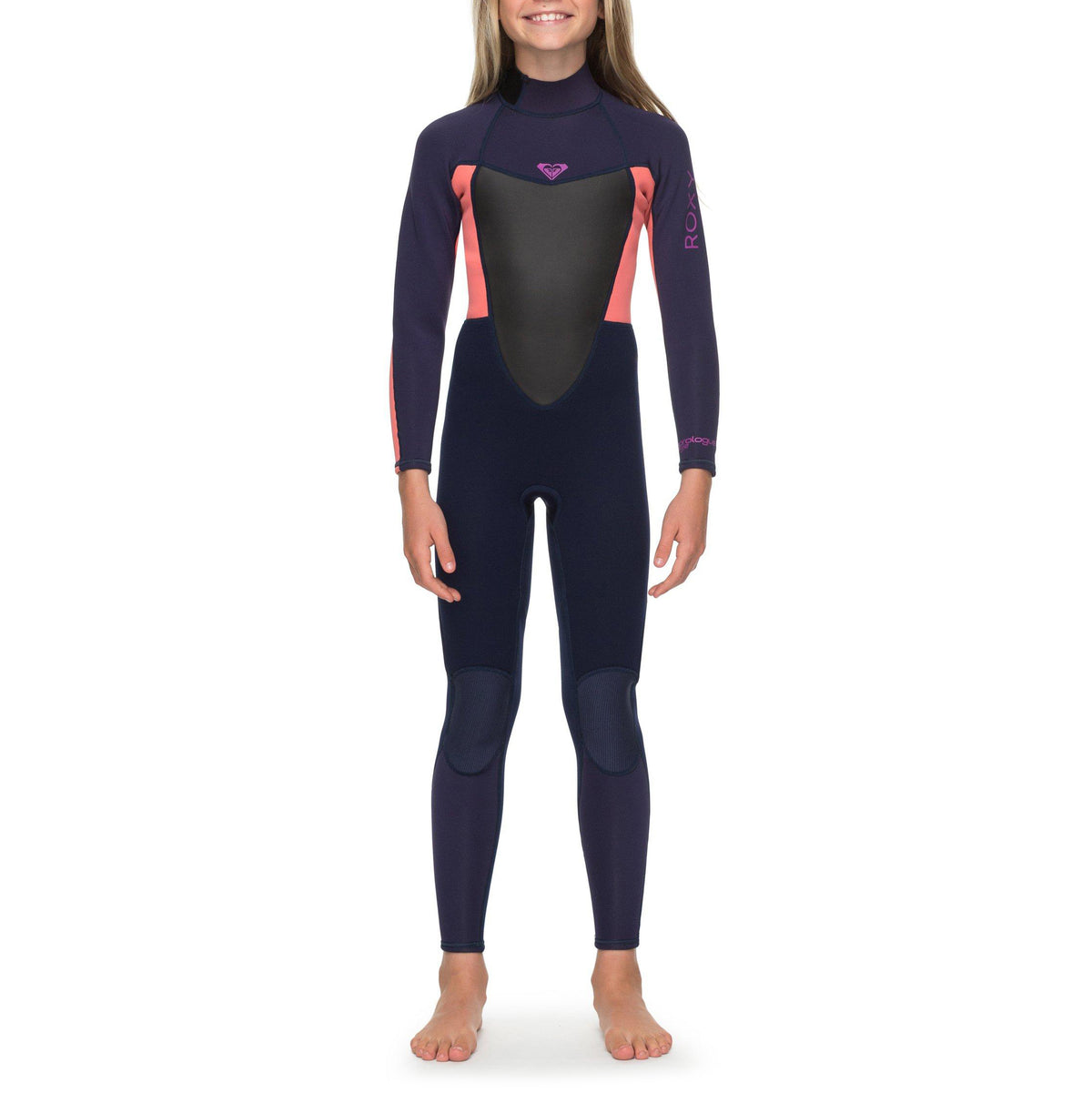 Roxy 3/2 Prologue Back Zip Wetsuit - Girls' Blue Ribbon/Coral Flame