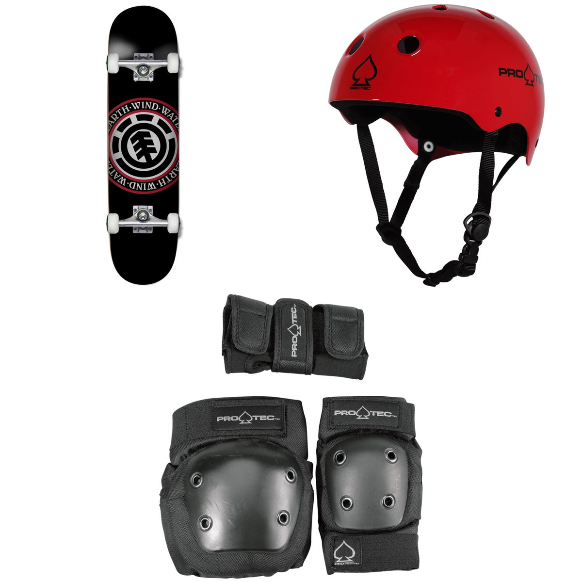 Element Seal 7.75 Skateboard + Pro-Tec Classic Skate Skateboard Helmet + Pro-Tec Street Gear Junior Skateboard Pads