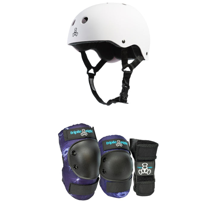 Triple 8 Sweatsaver w/ Liner Skateboard Helmet + Triple 8 Galaxy Skateboard Pad Set