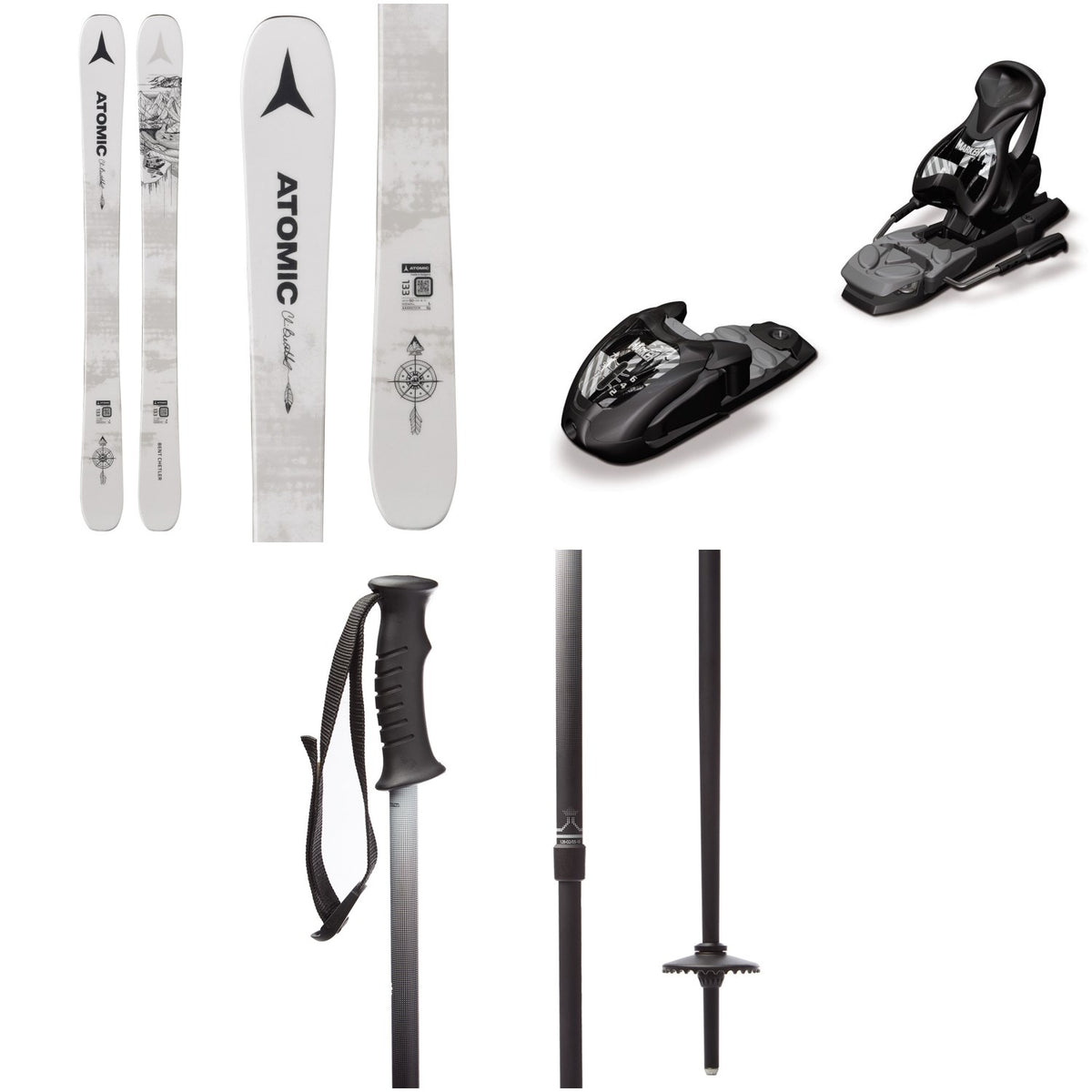 Atomic Bent Chetler Mini Skis - Boys' + Marker M7.0 Free Ski Bindings - Big Kids' + evo Lil Send'r Adjustable Ski Poles - Little Kids'