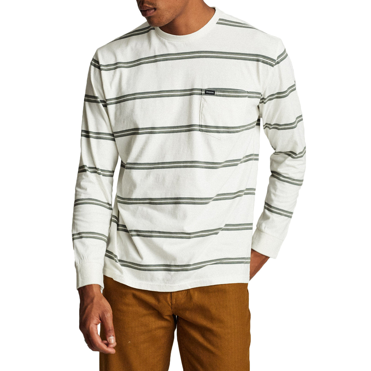 Brixton Hilt Washed Long-Sleeve Pocket T-Shirt Off-White/Pine