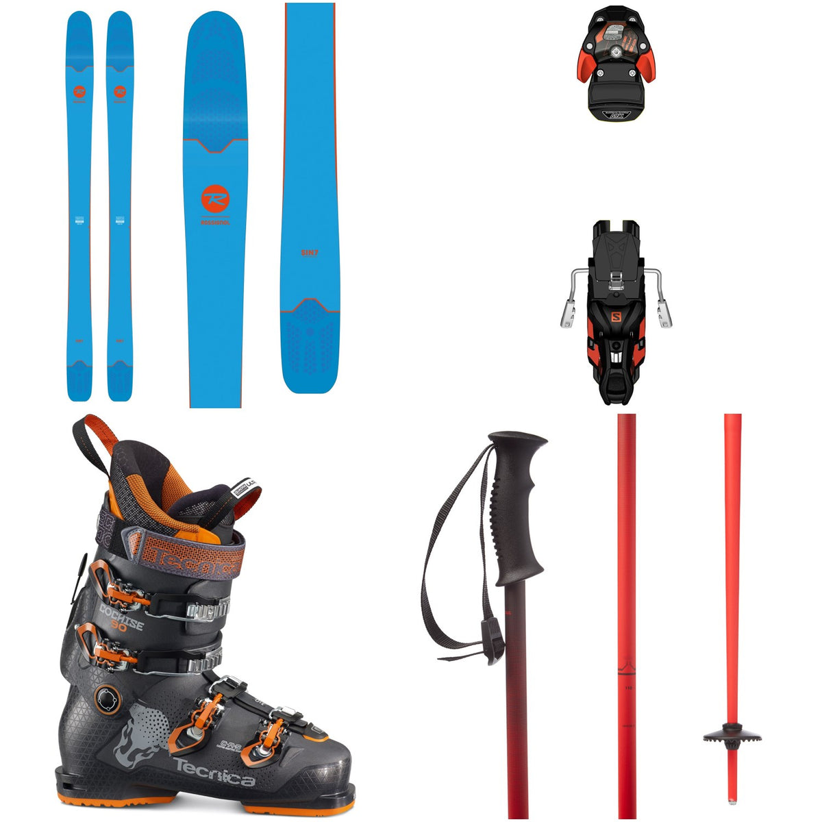 Rossignol Sin 7 Skis + Salomon Warden MNC 13 Ski Bindings + Tecnica Cochise 90 Ski Boots 2018 + evo Double-E Ski Poles