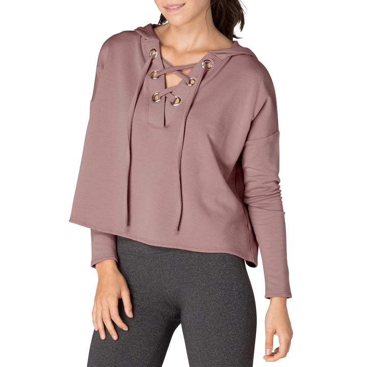 Beyond Yoga Over Tied Cropped Pullover Hoodie - Women's Brazen Blush