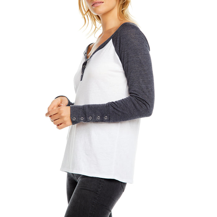 Chaser Snap-Cuff Henley Shirt - Women's White and Ink