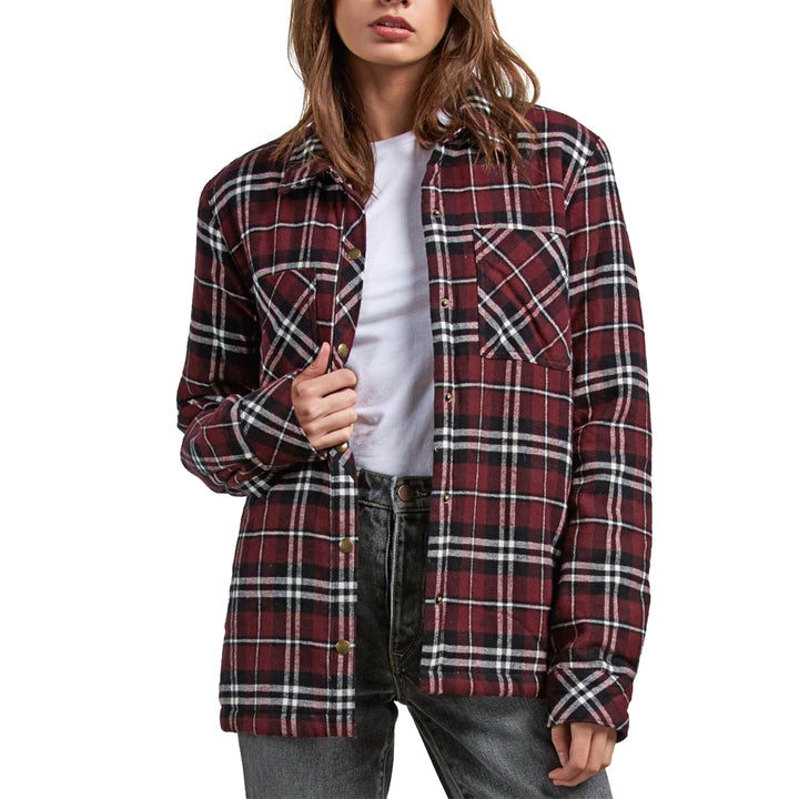 Volcom Plaid About You Flannel Shacket - Women's Burgundy