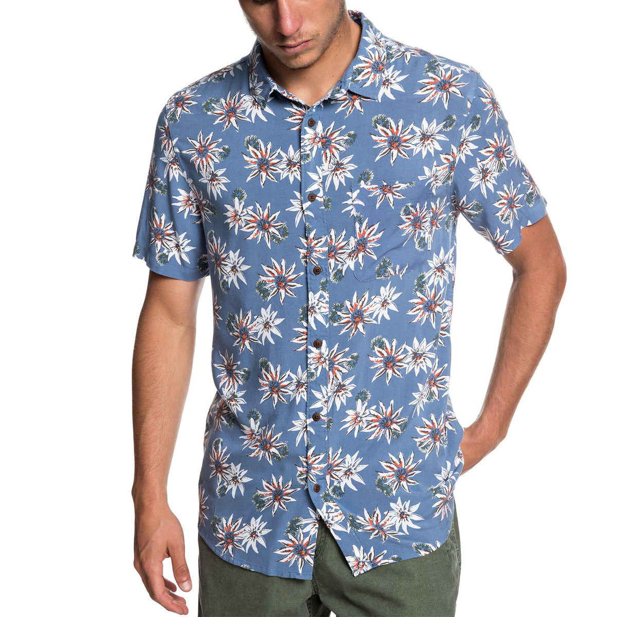 Quiksilver Fluid Geometric Short-Sleeve Shirt Stone Wash Tea Towel