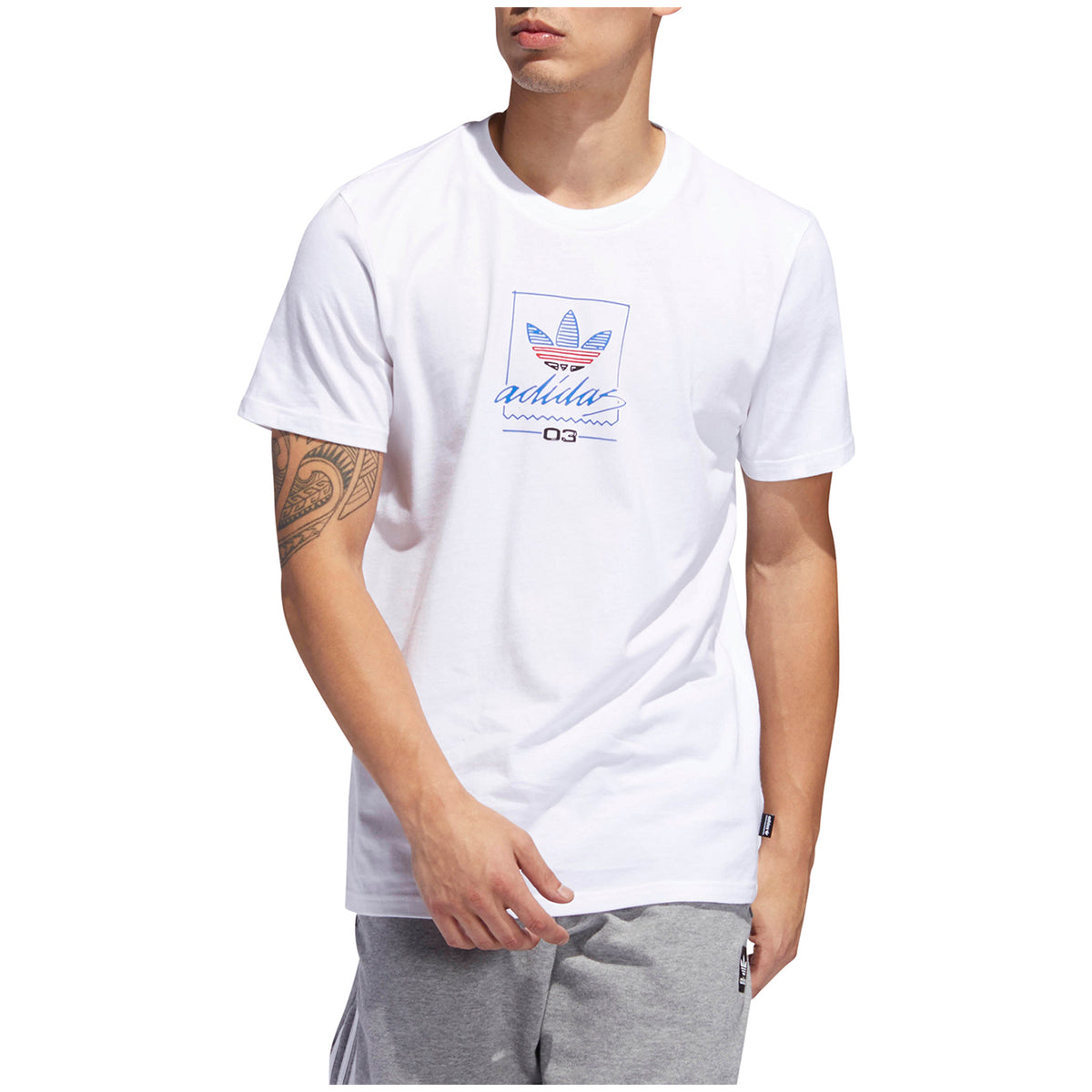 Adidas Grand T-Shirt White/Scarlet/Blue/Black