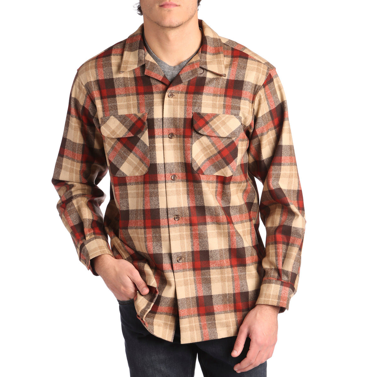 Pendleton The Original Board Shirt™ Flannel Tan Mix/Red Plaid