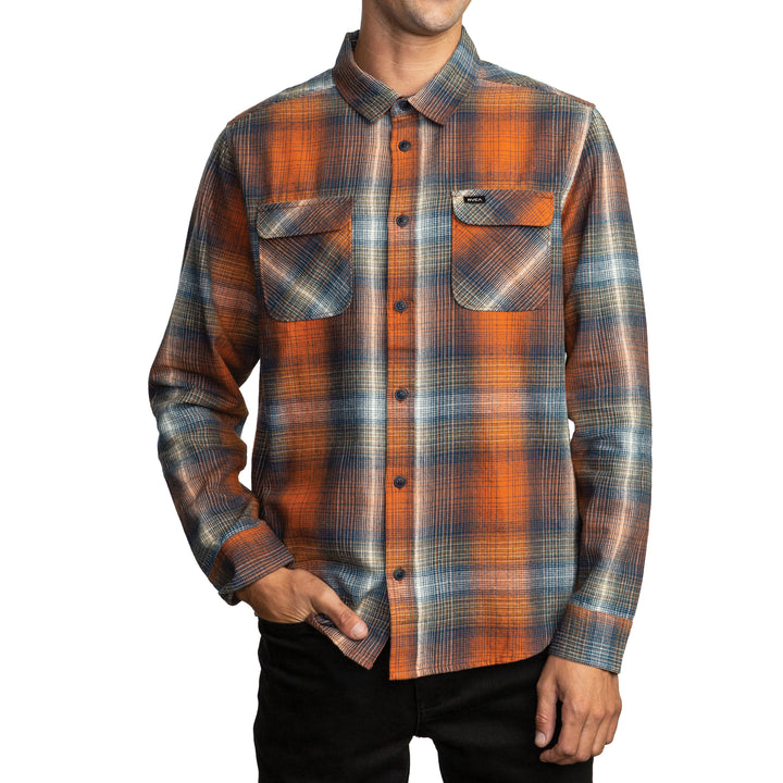 RVCA Muir Flannel Long-Sleeve Shirt Rust Orange