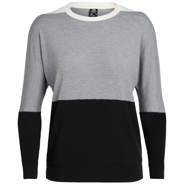 Icebreaker Momentum LS Crew Sweatshirt - Women's Fossil/Snow Heather/Black