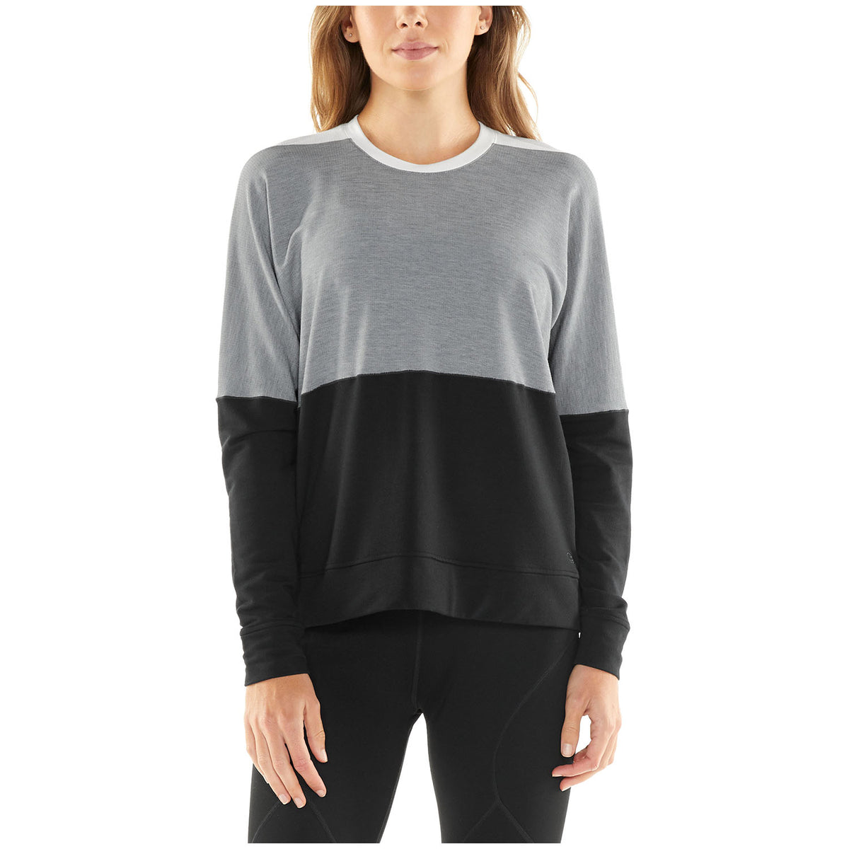 Icebreaker Momentum LS Crew Sweatshirt - Women's Fossil/Snow Heather/Black