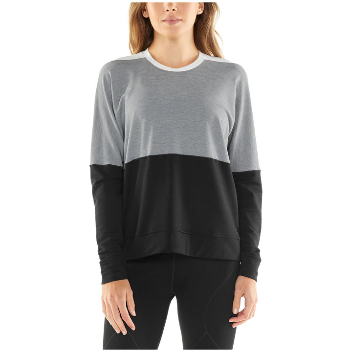 Icebreaker Momentum LS Crew Sweatshirt - Women's Fossil/Snow Heather/Black