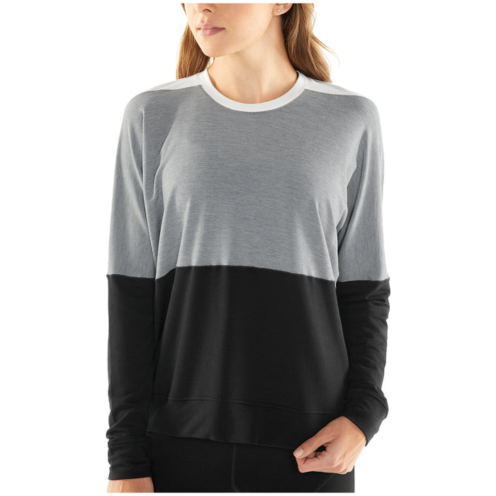 Icebreaker Momentum LS Crew Sweatshirt - Women's Fossil/Snow Heather/Black