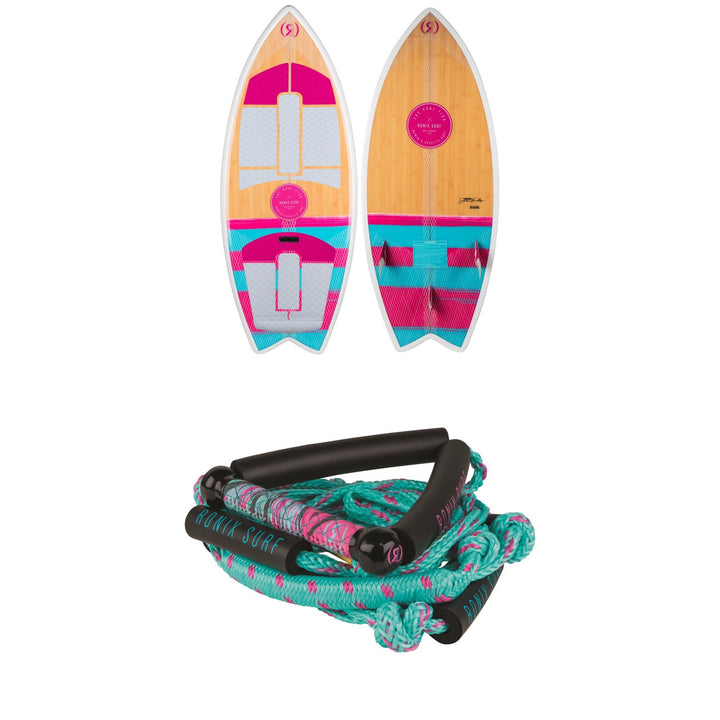 Ronix Koal Technora Fish Wakesurf Board + 10" Surf Handle + 25 ft Bungee Surf Rope - Women's 2019