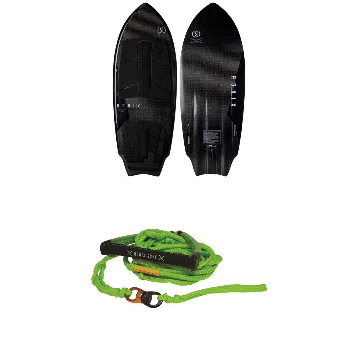 Ronix Carbon Air Core 3 Sprocket Wakesurf Board + 10" Surf Handle & 25 ft Spinner Surf Rope 2019