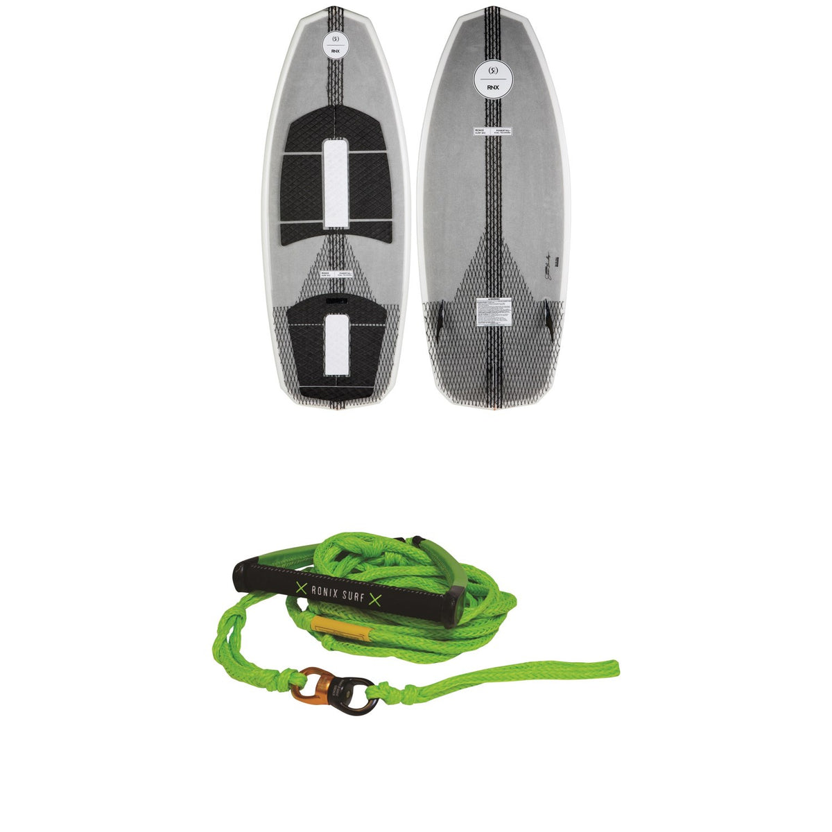 Ronix Technora Powertail+ Wakesurf Board + 10" Surf Handle + 25 ft Spinner Surf Rope 2019