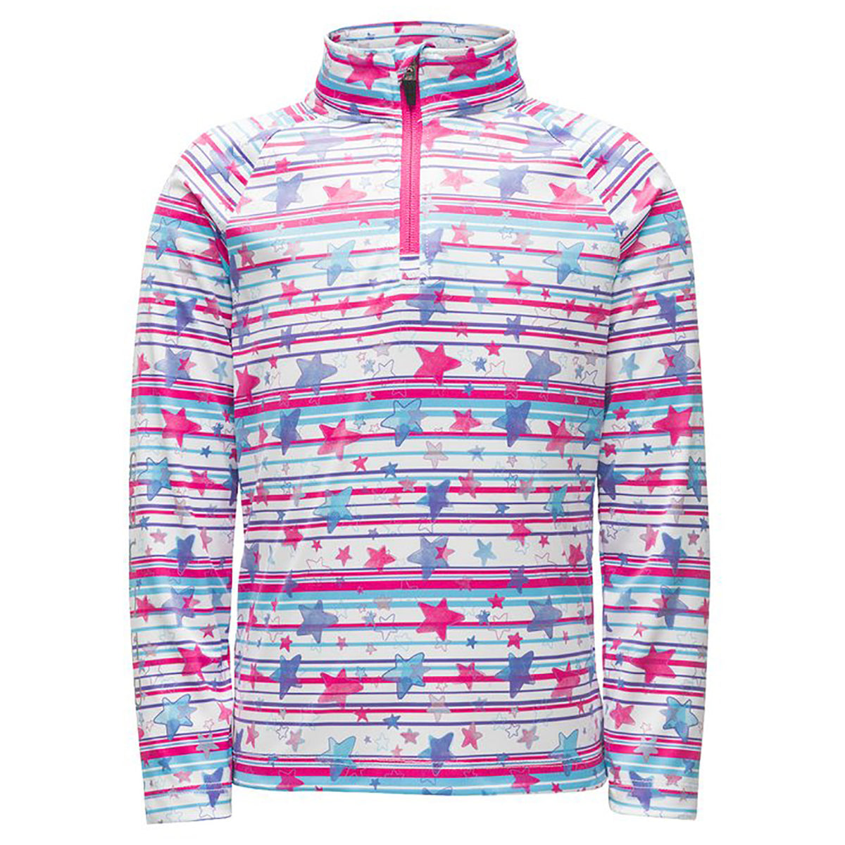 Spyder Bitsy Limitless Star Stripe Zip T-Neck Fleece - Little Girls' Star Stripe Multi Print/Taffy Pink