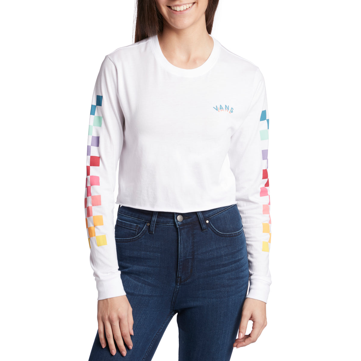 Vans Rain Checks Long-Sleeve Crop T-Shirt - Women's White