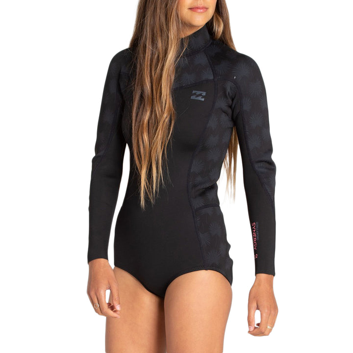 Billabong 2/2 Synergy Long Sleeve Flatlock Back Zip Springsuit - Women's Black Palms
