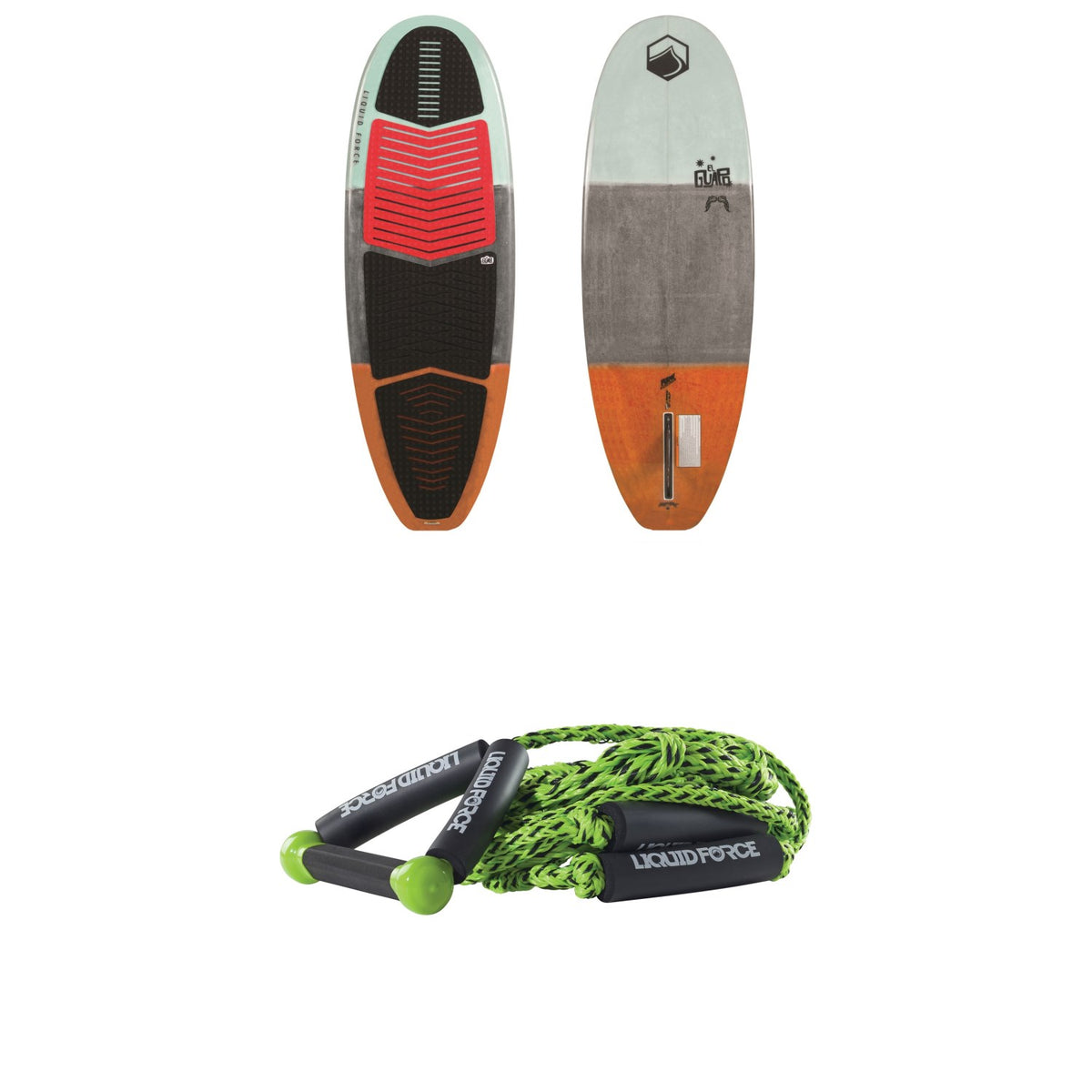 Liquid Force El Guapo Wakesurf Board + 9" Handle + Knotted Surf Rope