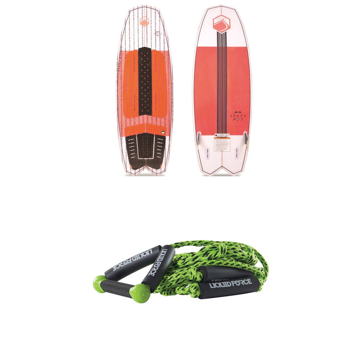 Liquid Force Space POD Wakesurf Board + 9" Handle + Knotted Surf Rope 2019