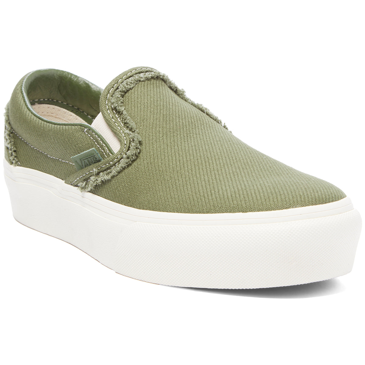 Vans Slip-On Platform SF Shoes - Women's (Raw Twill) Garden Green