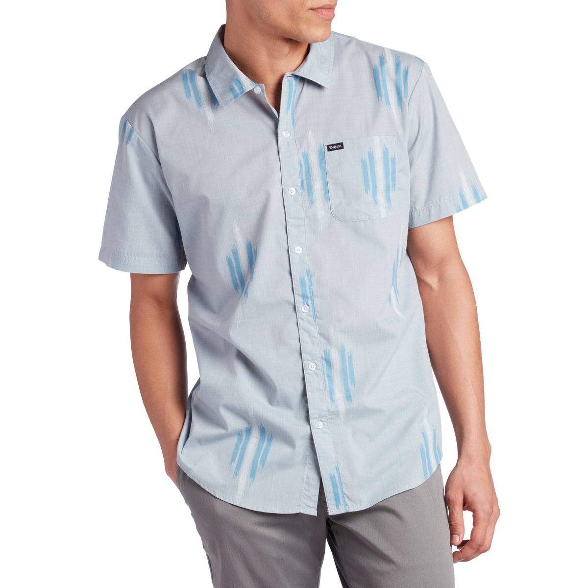 Brixton Charter Print Short-Sleeve Shirt Light Blue/White