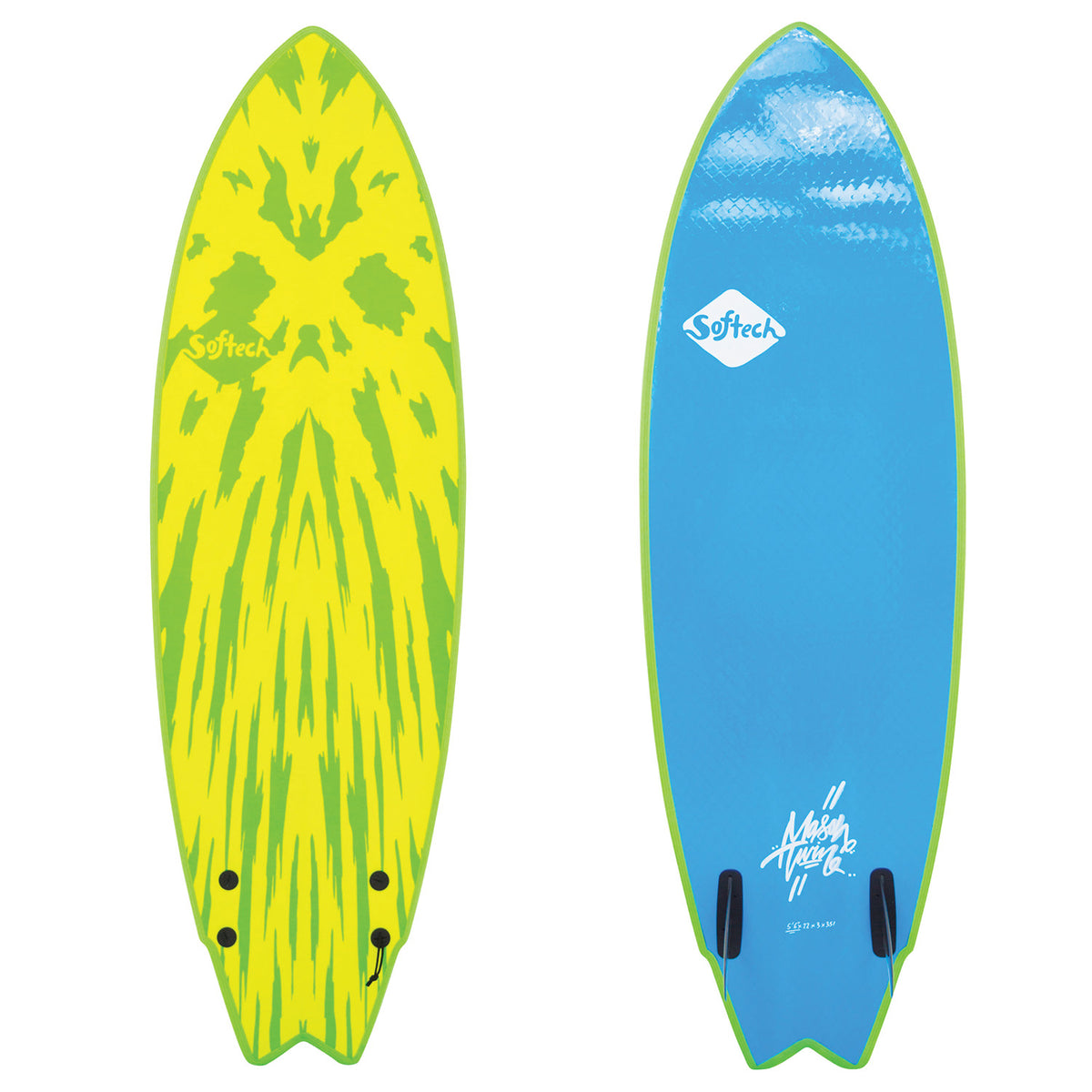 Softech Mason Twin FCS II 5'2 Surfboard Lime/Yellow