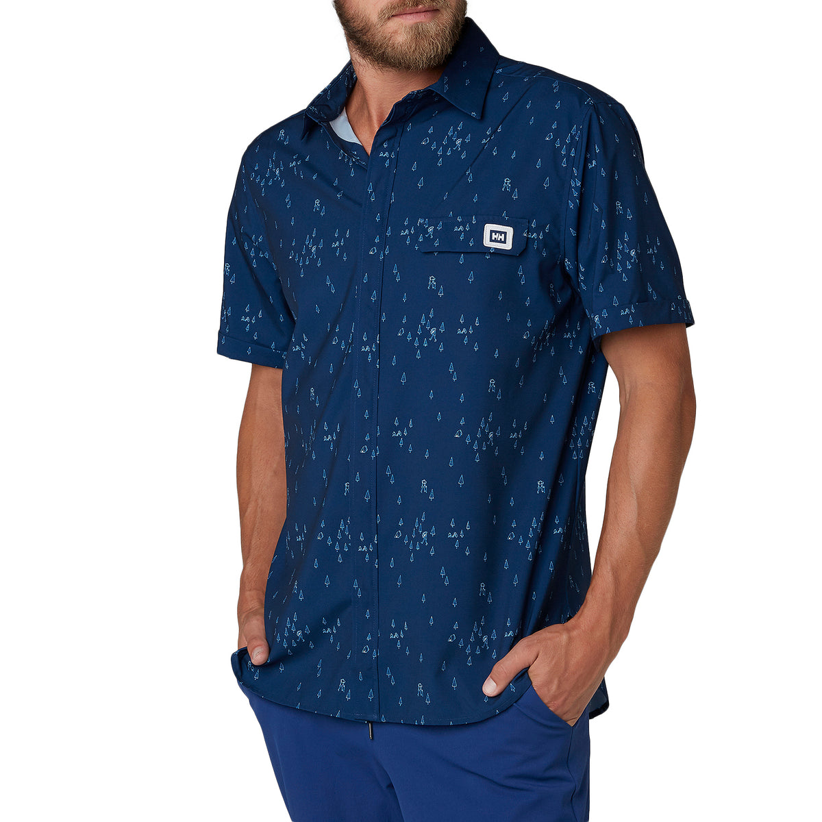 Helly Hansen Oya Short-Sleeve Button-Down Shirt Catalina Blue Print