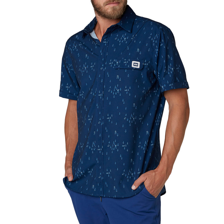 Helly Hansen Oya Short-Sleeve Button-Down Shirt Catalina Blue Print