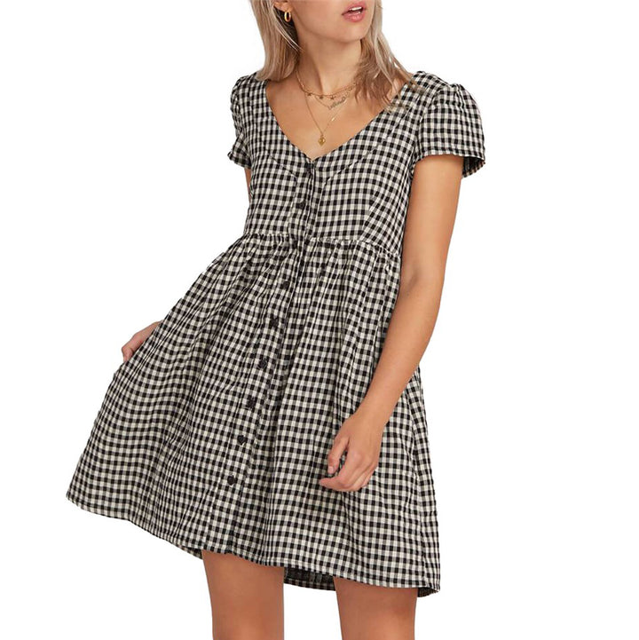 Volcom Making Me Plaid Dress - Women's Black Plaid
