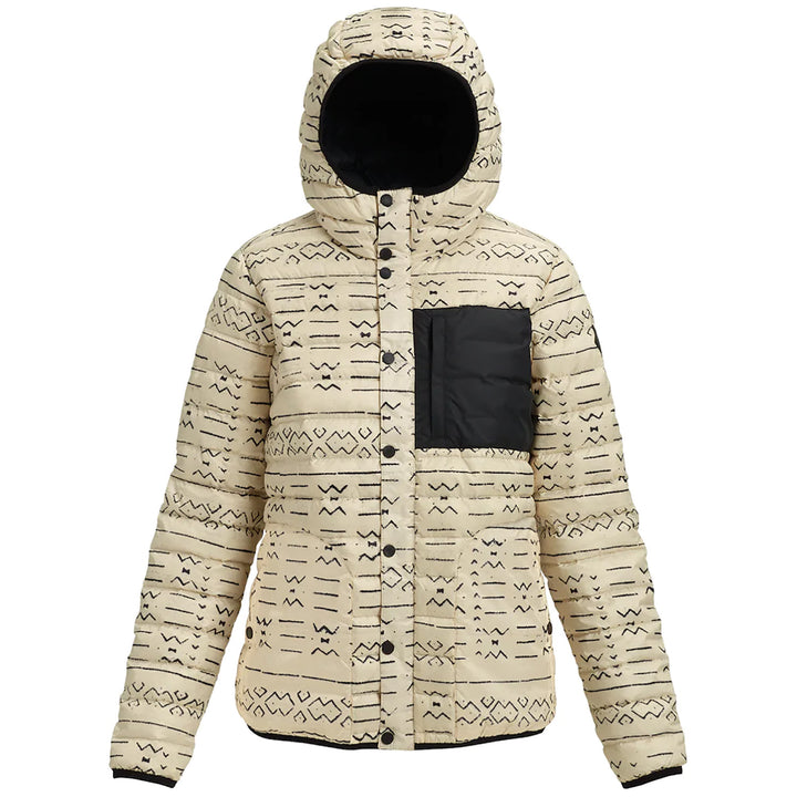 Burton Evergreen Down Hooded Jacket - Women's Canvas Bogolanfini/True Black