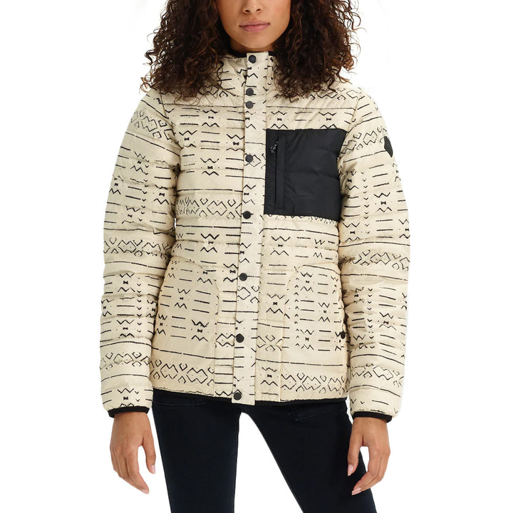 Burton Evergreen Down Hooded Jacket - Women's Canvas Bogolanfini/True Black