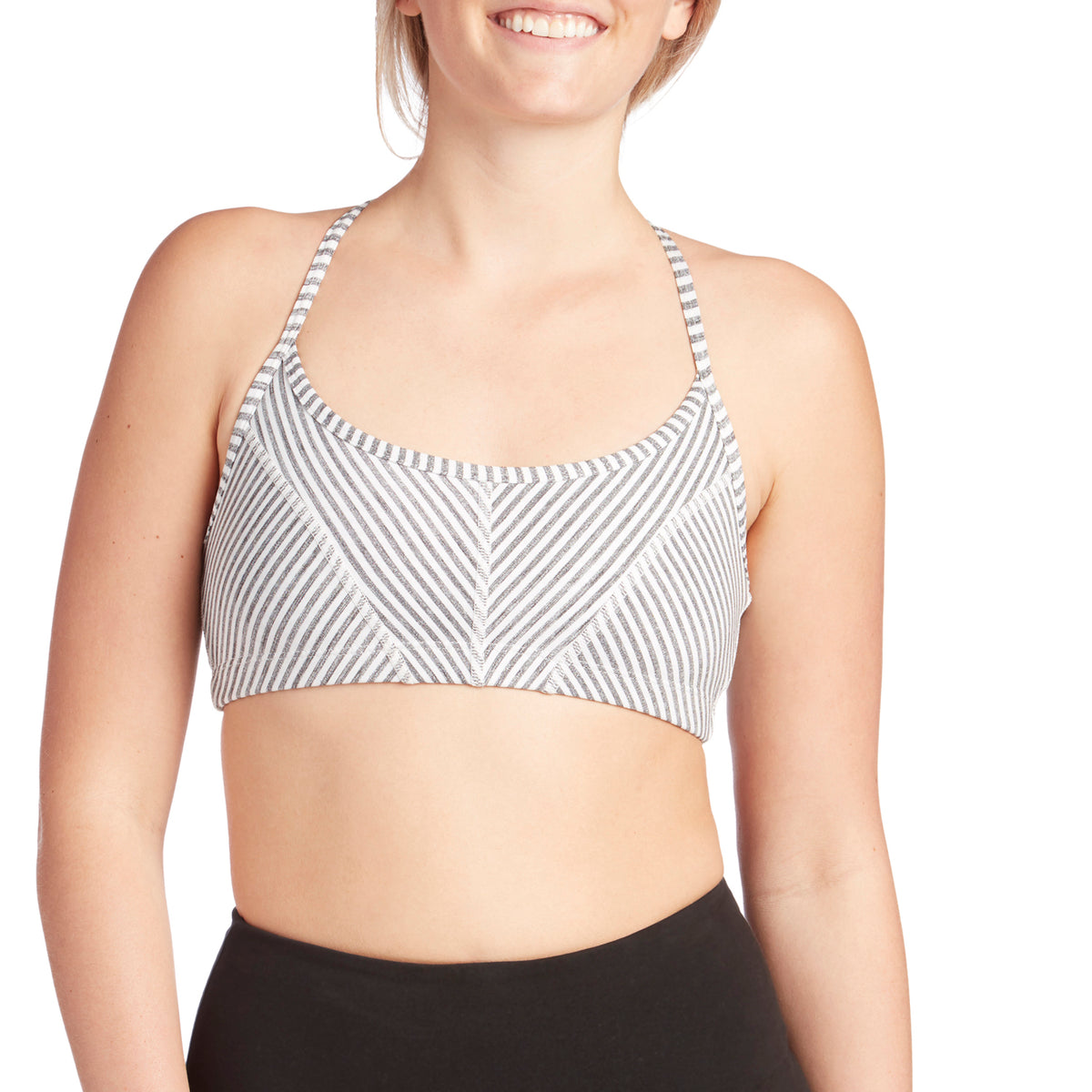 Beyond Yoga True To Stripe Bra - Women's White Heather Surf Stripe Front View