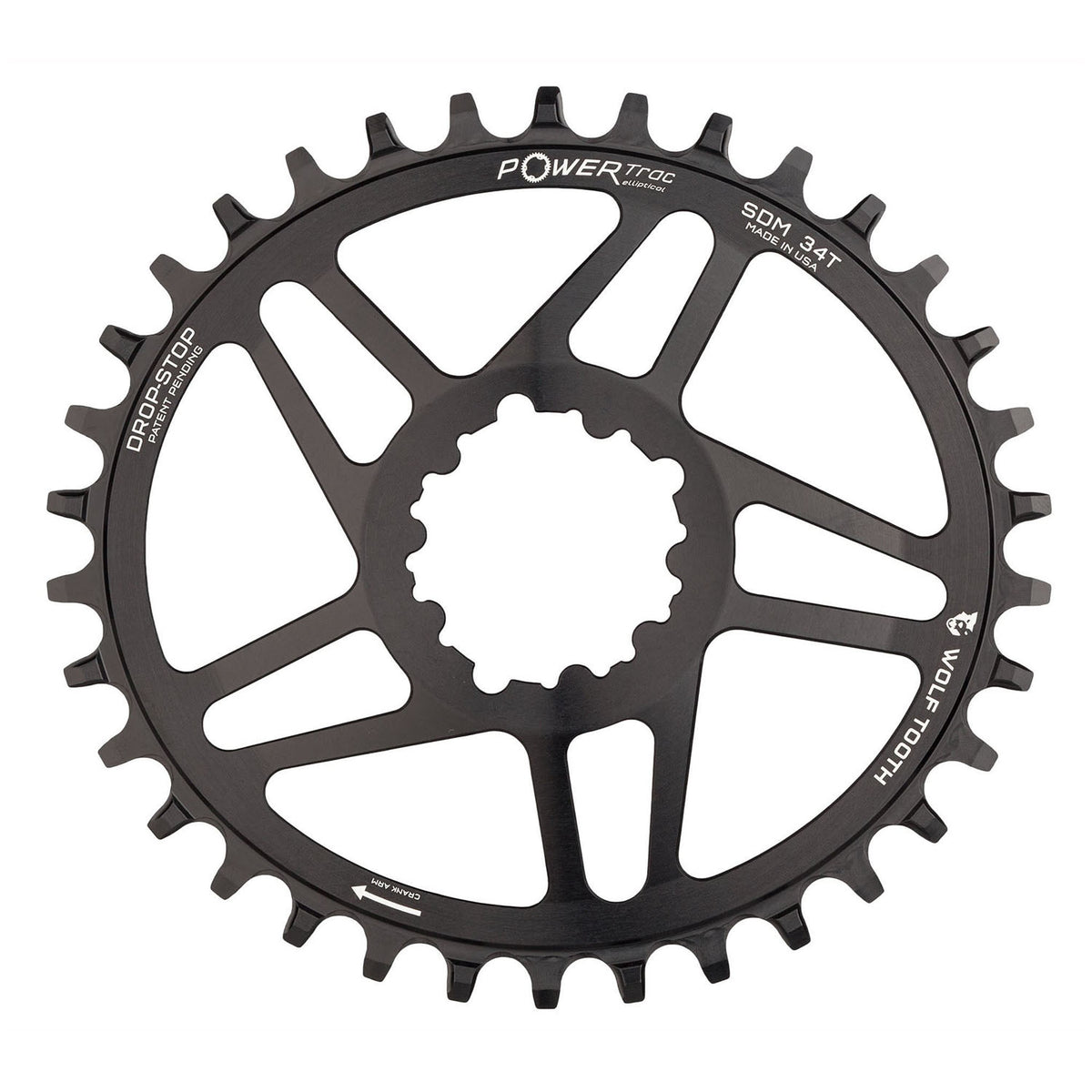 Wolf Tooth Components Powertrac Elliptical Drop Stop Chainring for SRAM Direct Mount Black