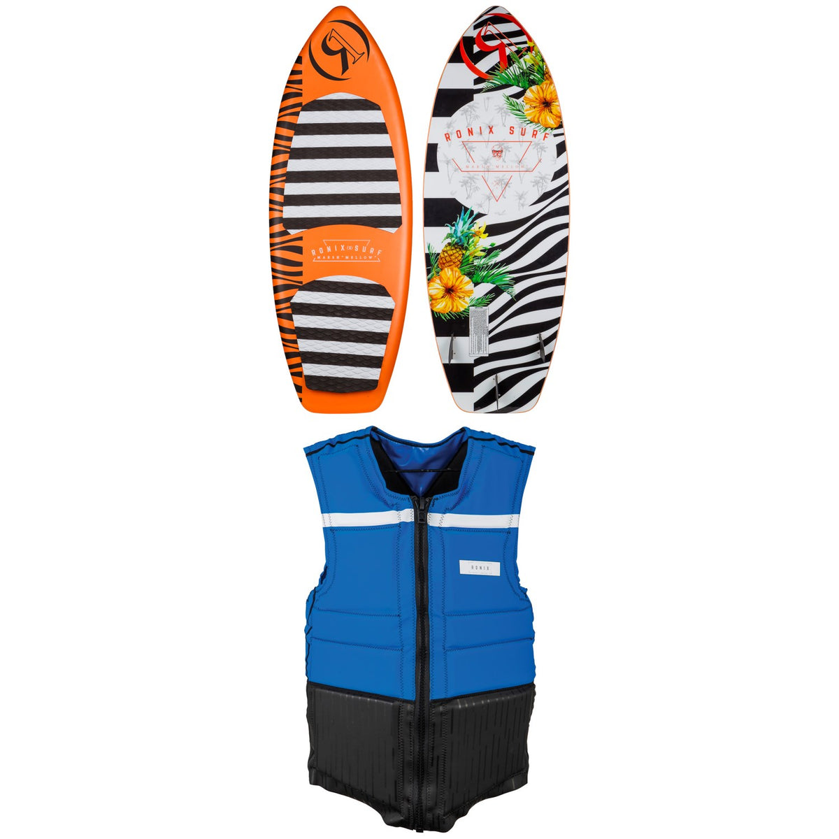 Ronix Marsh "Mellow" Thrasher Wakesurf Board + Parks Athletic Cut Impact Wakeboard Vest