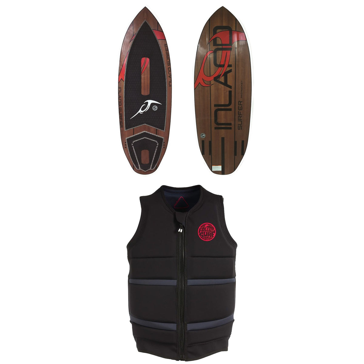 Inland Surfer Red Rocket Wakesurf Board 2019 + Follow Surf Edition Wake Vest 2019