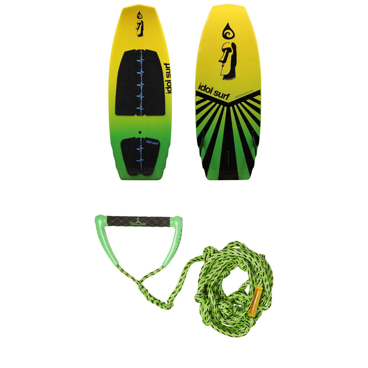 Idol Surf Shovel Wakesurf Board + Proline x evo LGS Surf Handle w/ 25 ft Air Line