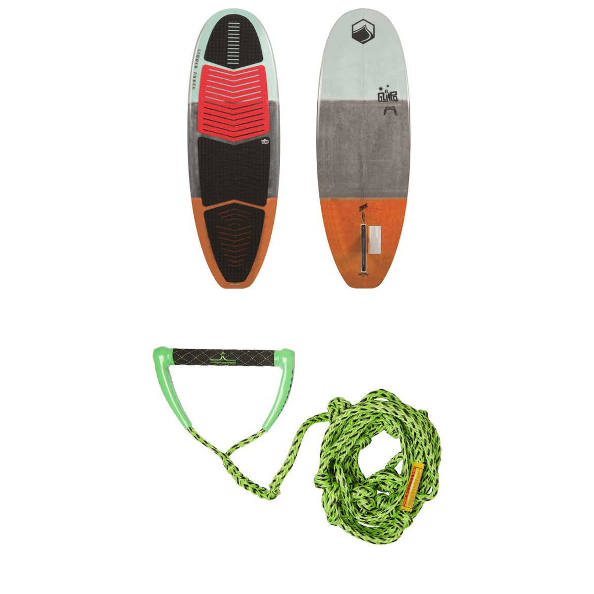 Liquid Force El Guapo Wakesurf Board + Proline x evo LGS Surf Handle w/ 25 ft Air Line
