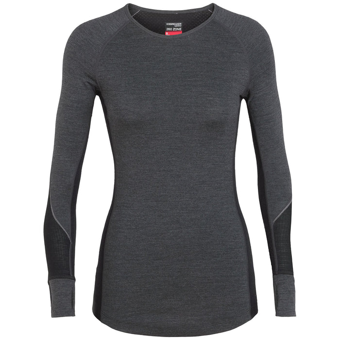 Icebreaker 260 Zone Long Sleeve Crew Top - Women's Jet Heather/Black